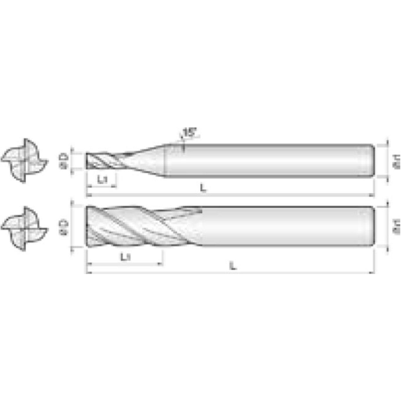 VHM Schaftfräser lang 4LEM040300S06 mit TISIN Beschichtung 4mm Durchmesser-Beschreibung lesen