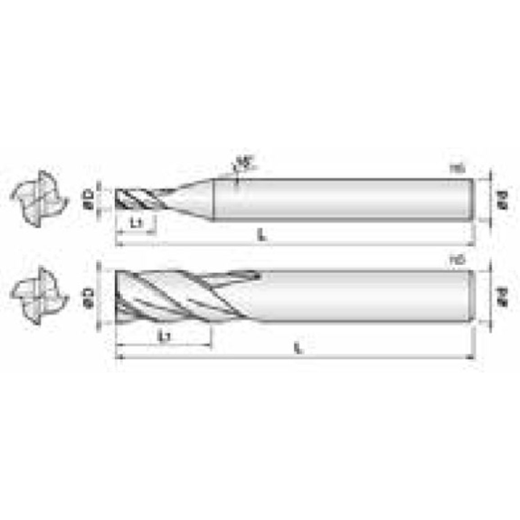 VHM Fräser für Heavy Cuts 4ECE010025S04 mit BLUE Beschichtung 1mm Durchmesser-Beschreibung lesen