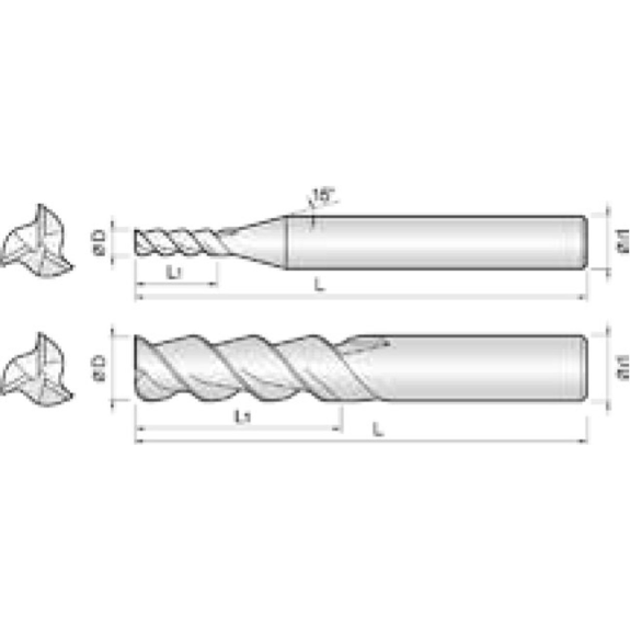 Schaftfräser für Aluminium 3AHEC010100S06 mit R-TAC Beschichtung 1mm Durchmesser-Beschreibung lesen