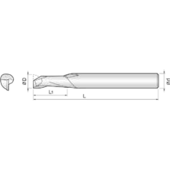 Einzahnfräser rechts schneidend 1NRM020060S06 2mm Durchmesser 60mm Länge-Beschreibung lesen