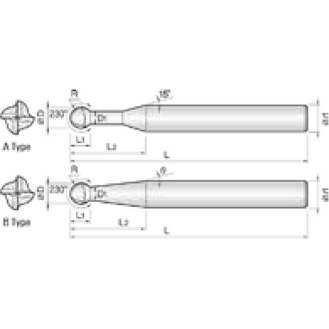 VHM Lollipop Fräser 3D 230° 4DPH020060S06 mit TISIN Beschichtung 2mm Durchmesser-Beschreibung lesen