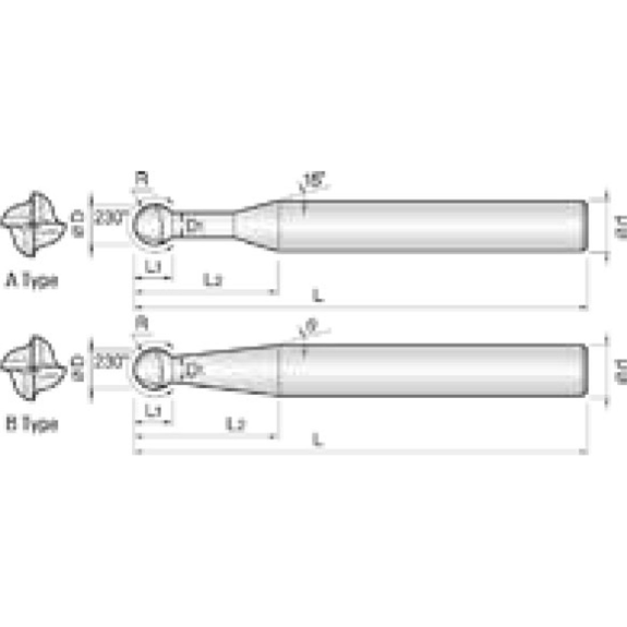 VHM Lollipop Fräser 3D 230° 4DPH015060S06 mit TISIN Beschichtung 1,5mm Durchmesser-Beschreibung lesen