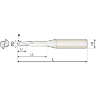 VHM Mini Radiusfräser 2KRB003005S04 mit TISIN Beschichtung 0,3mm Durchmesser 45mm Länge-Beschreibung lesen