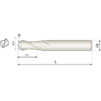 Radiusfräser 2BCB001002S04 mit TISIN Beschichtung 0,1mm Durchmesser 45mm Länge-Beschreibung lesen