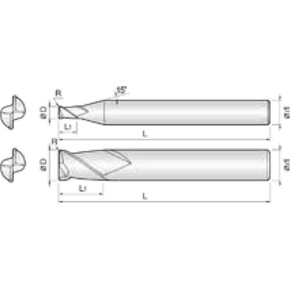 VHM Eckradiusfräser 2CNR040003S06 mit TISIN Beschichtung 4mm Durchmesser 70mm Länge-Beschreibung lesen