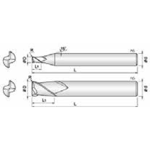 VHM Eckradiusfräser für Heavy Cuts 2ECR015003S04 mit BLUE Beschichtung 1,5mm Durchmesser-Beschreibung lesen