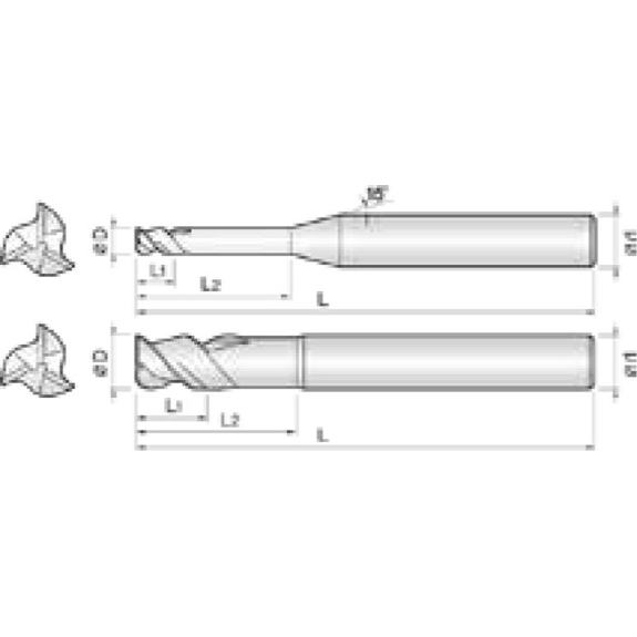 VHM Schaftfräser für Aluminium 3AHM020080S06 2mm Durchmesser 60mm Länge-Beschreibung lesen