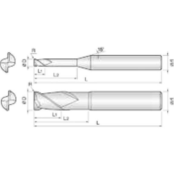 VHM Eckradiusfräser 2OCR020001250 mit AIRCrN Beschichtung 2mm Durchmesser 60mm Länge-Beschreibung lesen