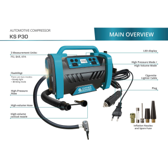 Luftkompressor KS P30 Nennleistung, W 120 Max. pneumatischer Druck, psi 150-Beschreibung lesen