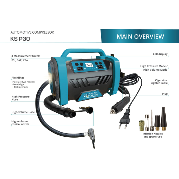 Luftkompressor KS P30 Nennleistung, W 120 Max. pneumatischer Druck, psi 150-Beschreibung lesen