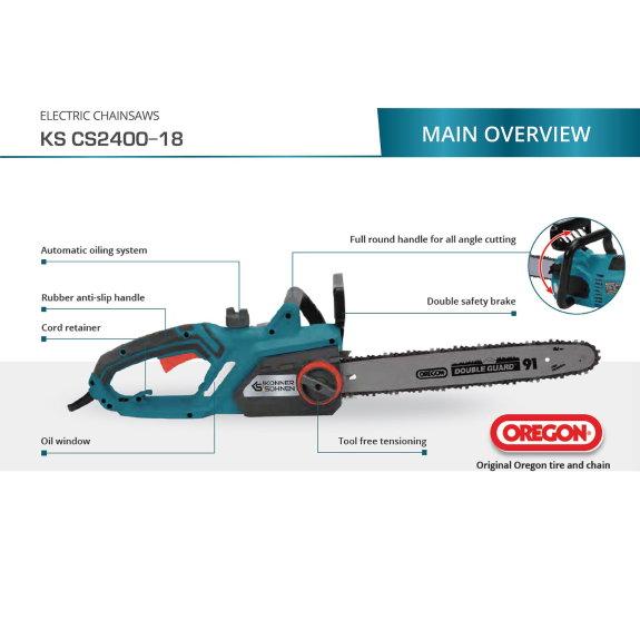 Elektro-Kettensäge KS CS2400-18 Leistung, W 2400 Spannung, V 230-Beschreibung lesen