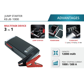 Starthilfe Powerbank KS JS-1000 Akku, mAh 12000 USB-Ausgang 5 V/3 A, 5 V/2 A-Beschreibung lesen