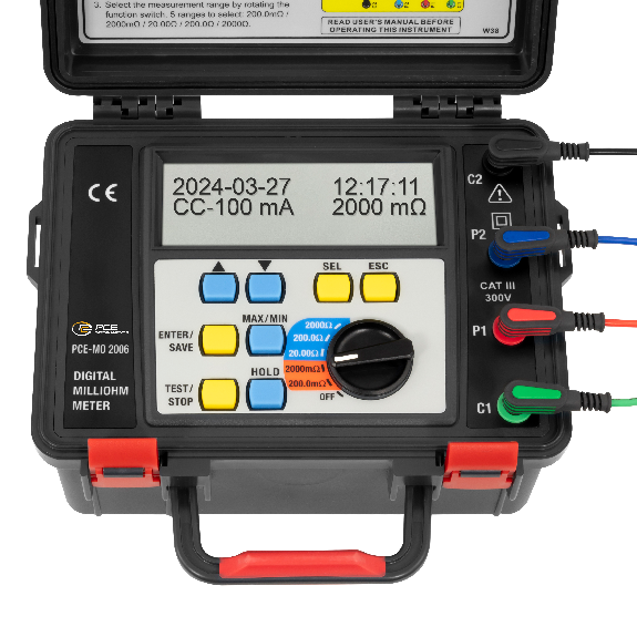 PCE Instruments Milliohmmeter PCE-MO 2006 Messbereich 0 mΩ ... 2.000 Ω |Auflösung 0,1 mΩ |Interner Speicher-Beschreibung lesen