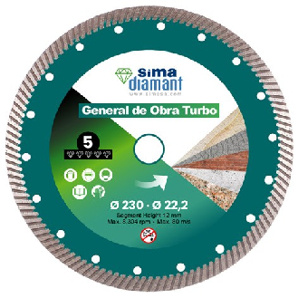 Disque Diamant Coupe à Sec Géneral Construction Turbo 125 mm-Lire la description