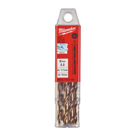 Paquetes de brocas para metal HSS-Co - DIN 338 - 5 y 10 unidades - HSSGC 8.0 x 117 - 5 pcs-Leer más