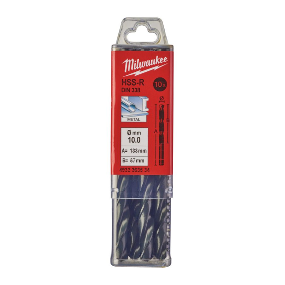 Paquetes de brocas para metal HSS estampadas - DIN 338 - 5 y 10 unidades - HSSR 10.0 x 133 - 10 pcs-Leer más