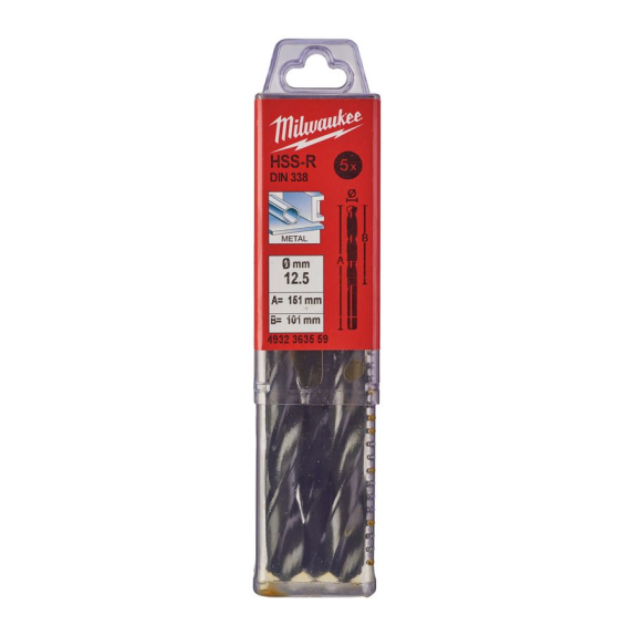 Paquetes de brocas para metal HSS estampadas - DIN 338 - 5 y 10 unidades - HSSR 12.5 x 151 - 5 pcs-Leer más