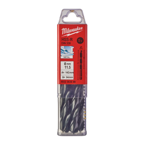 Paquetes de brocas para metal HSS estampadas - DIN 338 - 5 y 10 unidades - HSSR 11.5 x 142 - 5 pcs-Leer más