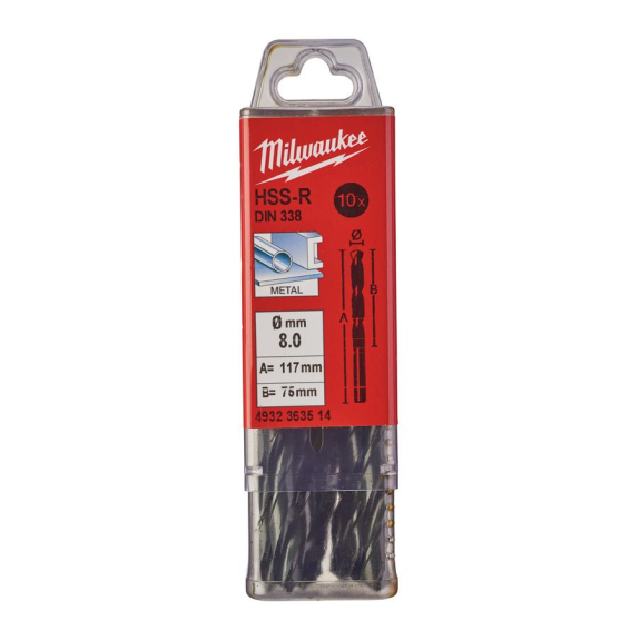 Paquetes de brocas para metal HSS estampadas - DIN 338 - 5 y 10 unidades - HSSR 8.0 x 117 - 10 pcs-Leer más