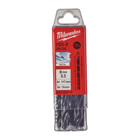 Paquetes de brocas para metal HSS estampadas - DIN 338 - 5 y 10 unidades - HSSR 8.5 x 117 - 10 pcs-Leer más