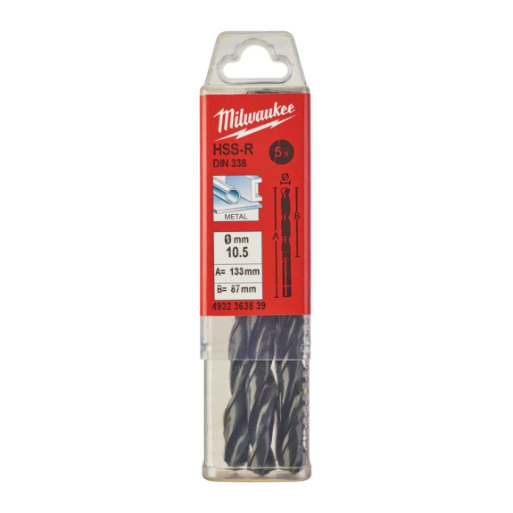 Paquetes de brocas para metal HSS estampadas - DIN 338 - 5 y 10 unidades - HSSR 10.5 x 133 - 5 pcs-Leer más