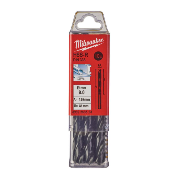 Paquetes de brocas para metal HSS estampadas - DIN 338 - 5 y 10 unidades - HSSR 9.0 x 125 - 10 pcs-Leer más