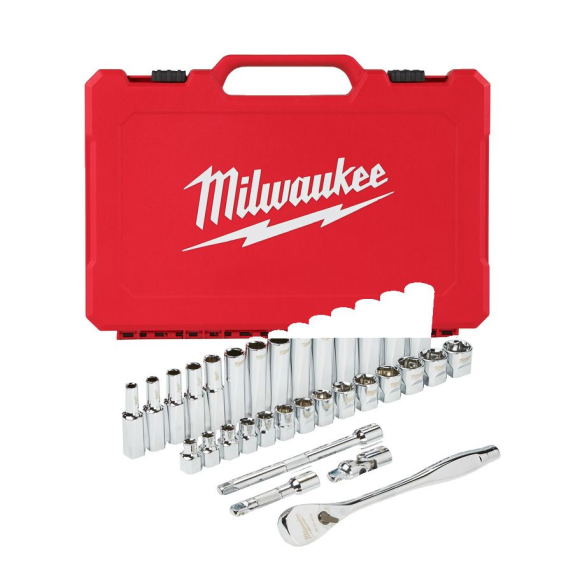 Juegos de vasos y carracas - 3/8 Drive 32 pc Ratchet + Socket Set  Metric-Leer más