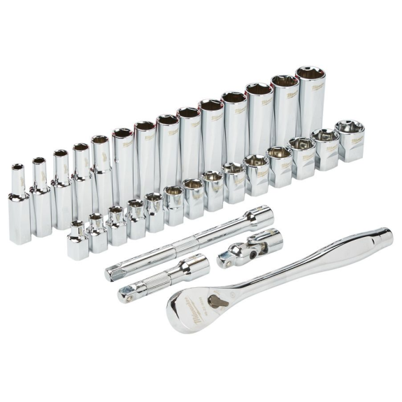 Juegos de vasos y carracas - 3/8 Drive 32 pc Ratchet + Socket Set  Metric-Leer más