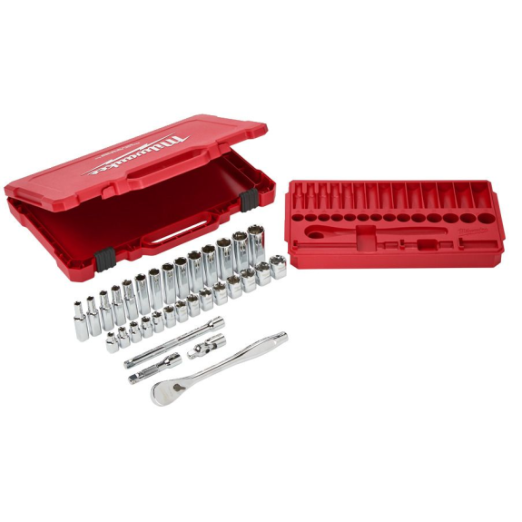 Juegos de vasos y carracas - 3/8 Drive 32 pc Ratchet + Socket Set  Metric-Leer más