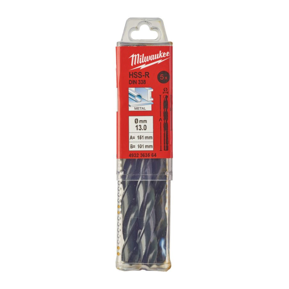 Paquetes de brocas para metal HSS estampadas - DIN 338 - 5 y 10 unidades - HSSR 13.0 x 151 - 5 pcs Paquetes de brocas para metal HSS estampadas - DIN 338 - 5 y 10 unidades - HSSR 13.0 x 151 - 5 pcs-Leer más