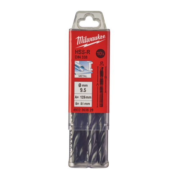 Paquetes de brocas para metal HSS estampadas - DIN 338 - 5 y 10 unidades - HSSR 9.5 x 125 - 10 pcs-Leer más