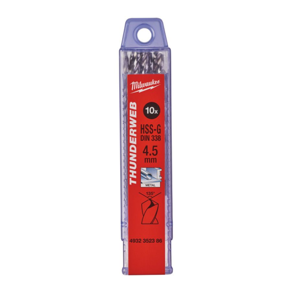 Paquetes de brocas para metal THUNDERWEB - DIN 338 - 5 y 10 unidades - TW 4.5 x 80 - 10 pcs-Leer más