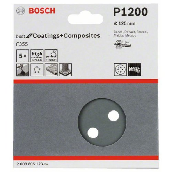 Schleifblatt F355, 125 mm, 1200, 8 Löcher, Klett, 5er-Pack-Beschreibung lesen