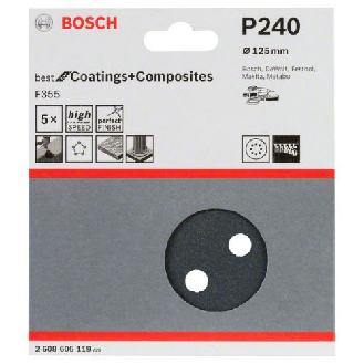 Schleifblatt F355, 125 mm, 240, 8 Löcher, Klett, 5er-Pack-Beschreibung lesen