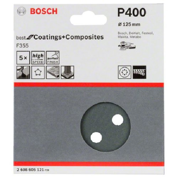 Schleifblatt F355, 125 mm, 400, 8 Löcher, Klett, 5er-Pack-Beschreibung lesen
