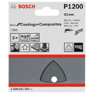 Schleifblatt F355, 93 mm, 1200, 6 Löcher, Klett, 5er-Pack-Beschreibung lesen