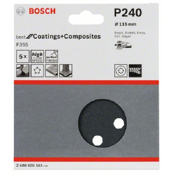 Schleifblatt F355, 115 mm, 240, 8 Löcher, Klett, 5er-Pack-Beschreibung lesen
