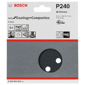 Schleifblatt F355, 115 mm, 240, 8 Löcher, Klett, 5er-Pack-Beschreibung lesen