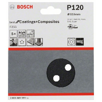 Schleifblatt F355, 115 mm, 120, 8 Löcher, Klett, 5er-Pack-Beschreibung lesen