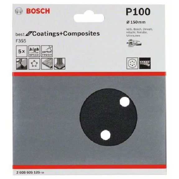 Schleifblatt F355, 150 mm, 100, 6 Löcher, Klett, 5er-Pack-Beschreibung lesen