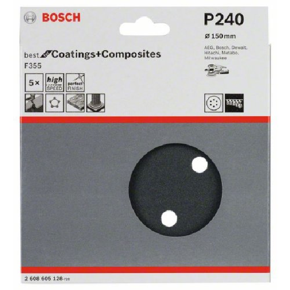Schleifblatt F355, 150 mm, 240, 6 Löcher, Klett, 5er-Pack-Beschreibung lesen