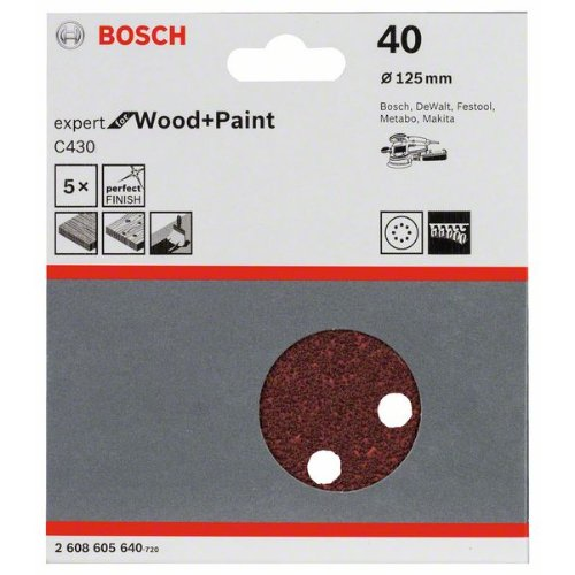 Schleifblatt C430, 125 mm, 40, 8 Löcher, Klett, 5er-Pack Schleifblatt C430, 125 mm, 40, 8 Löcher, Klett, 5er-Pack-Beschreibung lesen