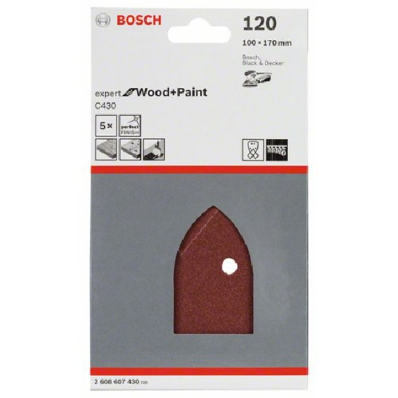 Schleifblatt C430, 100 x 170 mm, 120, 4 Löcher, Klett, 5er-Pack-Beschreibung lesen