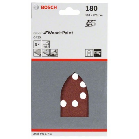 Schleifblatt C430, 100 x 170 mm, 180, 8 Löcher, Klett, 5er-Pack-Beschreibung lesen