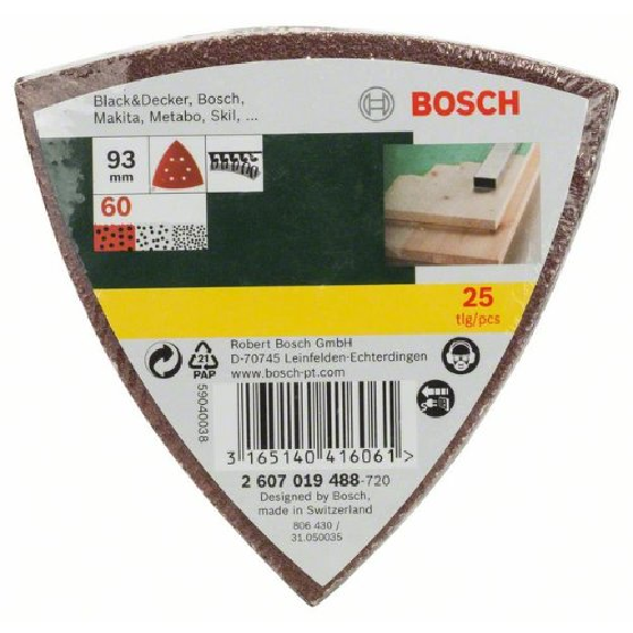 Schleifblatt-Set für Deltaschleifer, 25-teilig, 6 Löcher, 93 mm, 60-Beschreibung lesen