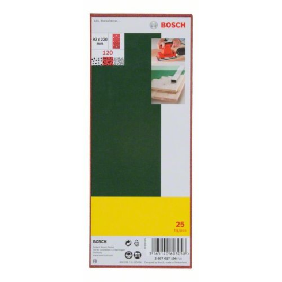 Schleifblatt-Set für Schwingschleifer, 25-teilig, 8 Löcher, 93 x 230 mm, 120-Beschreibung lesen