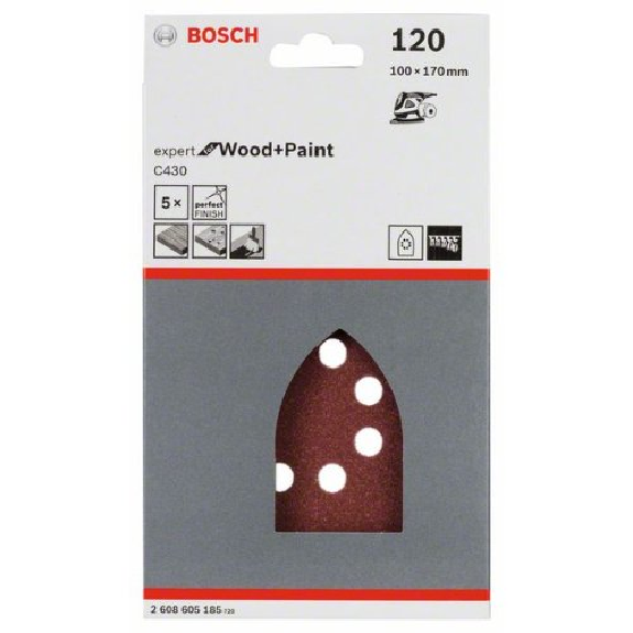 Schleifblatt C430, 100 x 170 mm, 120, 8 Löcher, Klett, 5er-Pack-Beschreibung lesen