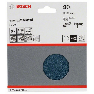 Schleifblatt F550, Expert for Metal, 125 mm, 40, ungelocht, Klett, 5er-Pack-Beschreibung lesen