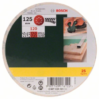 Schleifblatt-Set für Exzenterschleifer, 25-teilig, 8 Löcher, 125 mm, 120-Beschreibung lesen
