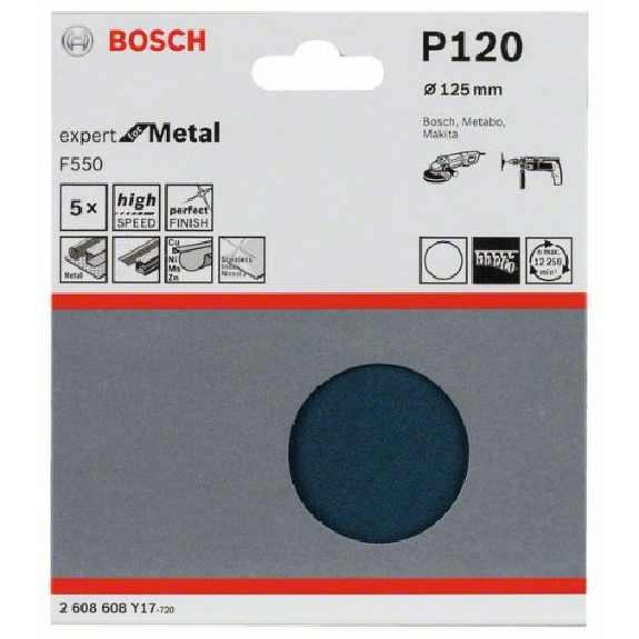 Schleifblatt F550, Expert for Metal, 125 mm, 120, ungelocht, Klett, 5er-Pack-Beschreibung lesen